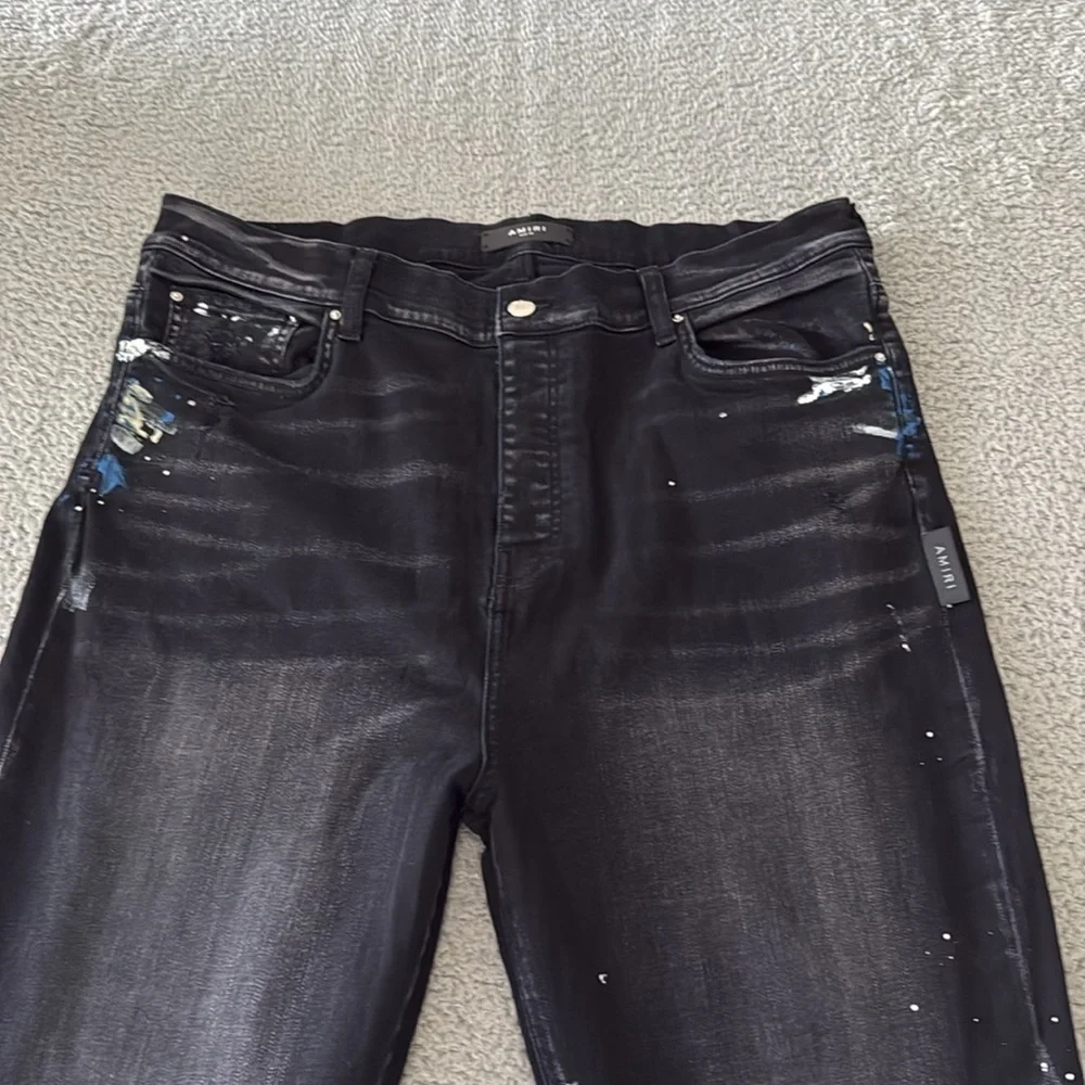 AMIRI Black Flare Wide Leg Jeans with Embellishments Paint size 38